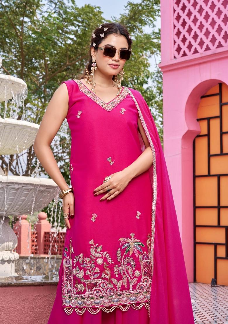 Pink Zari Work georgette salwar suit - Indya