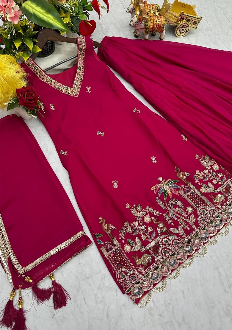 Pink Zari Work georgette salwar suit - Indya