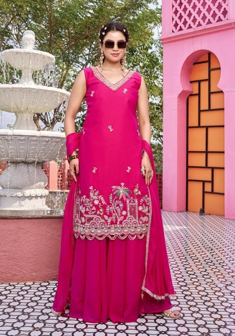 Pink Zari Work georgette salwar suit