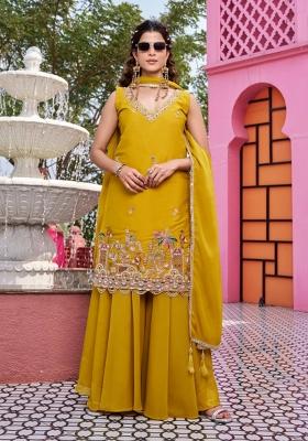 Yellow Zari Work georgette salwar suit
