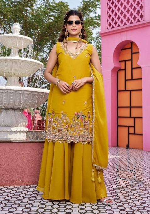 Yellow Zari Work georgette salwar suit