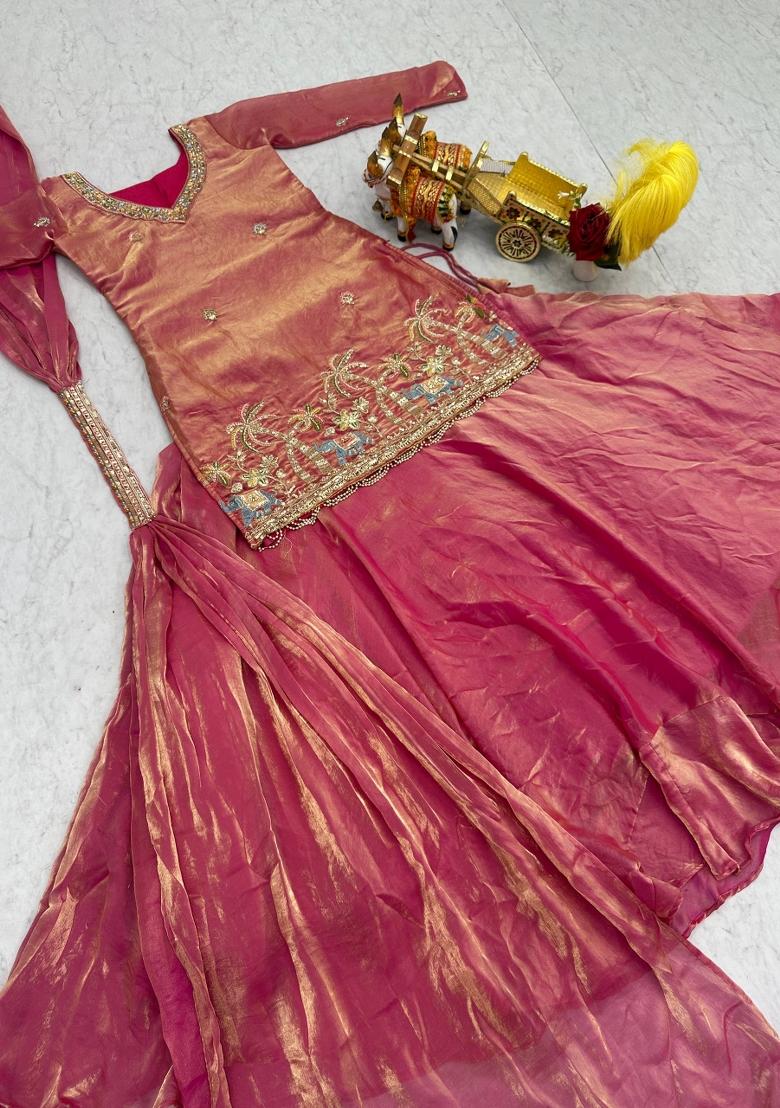 Pink Zari Work Silk Blend salwar suit - Indya