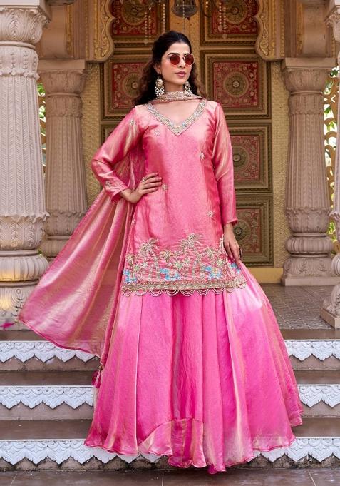 Pink Zari Work Silk salwar suit