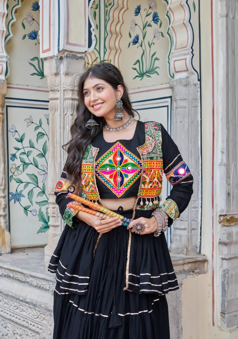 Black Zari Work Cotton salwar suit - Indya