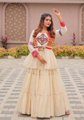 Cream Zari Work Cotton salwar suit