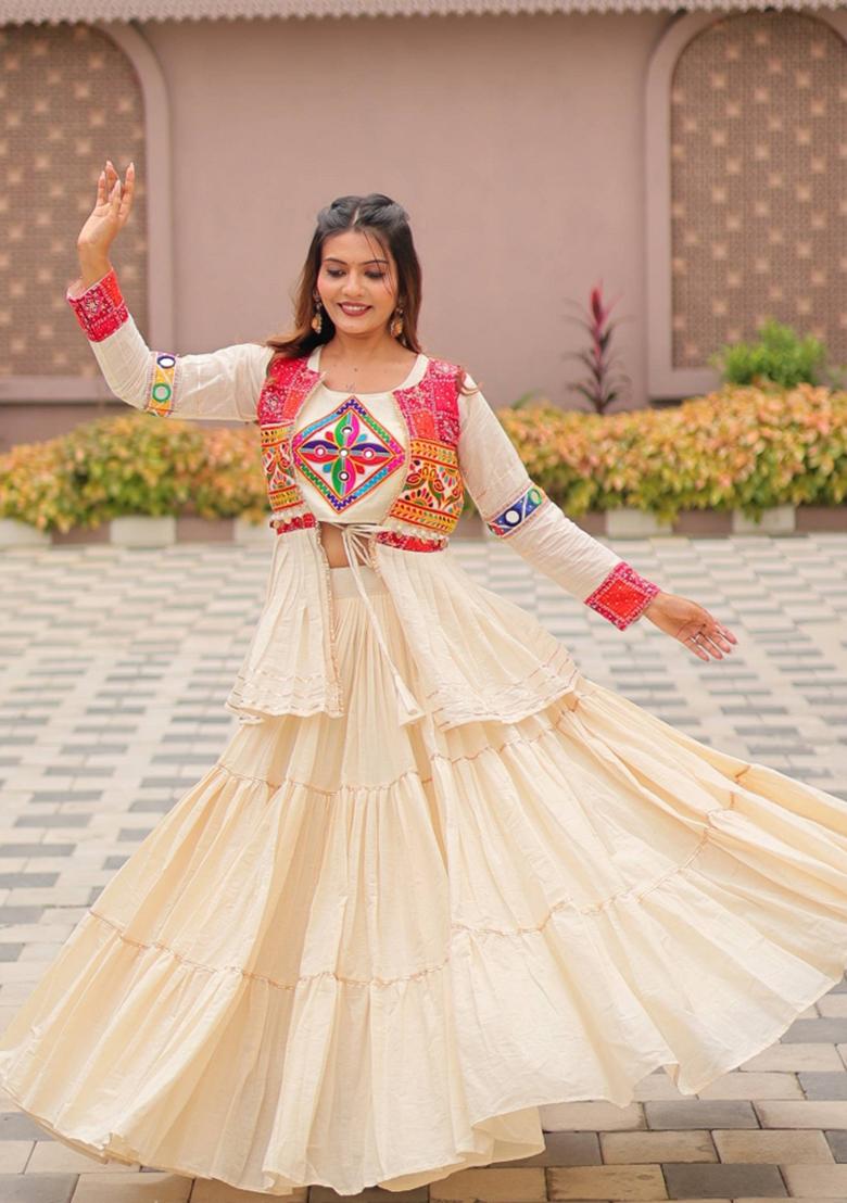 Cream Zari Work Cotton salwar suit - Indya