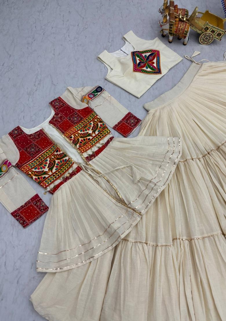 Cream Zari Work Cotton salwar suit - Indya