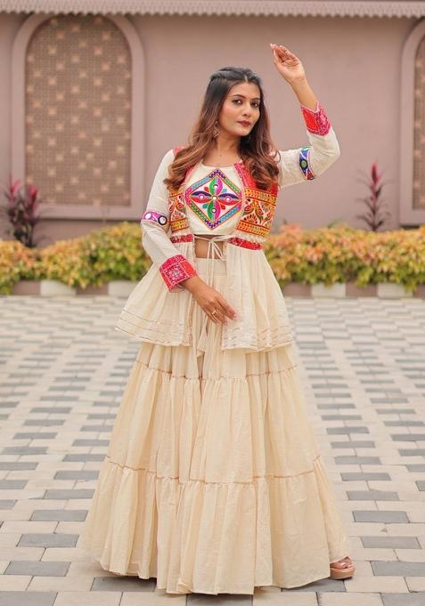 Cream Zari Work Cotton salwar suit