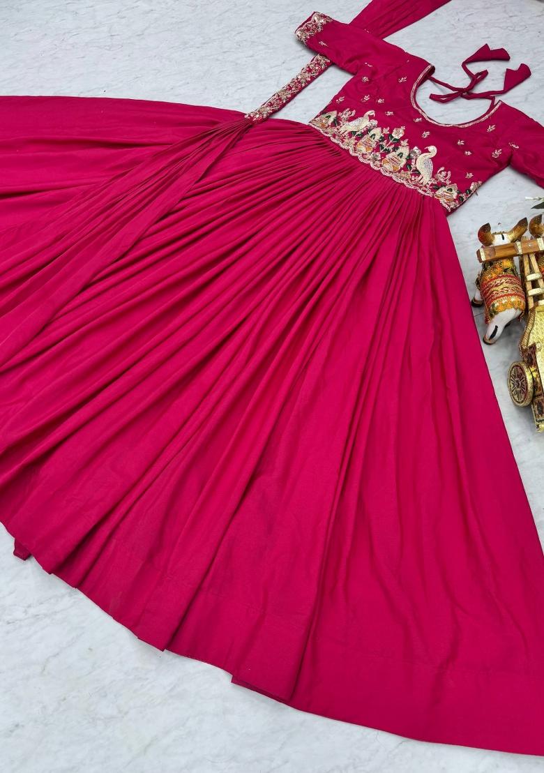 Pink Zari Work Silk Blend salwar suit - Indya