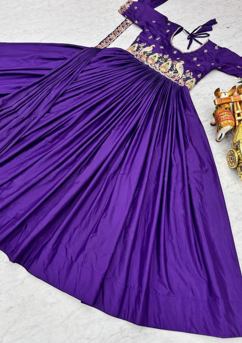 Purple Zari Work Silk Blend salwar suit - Indya