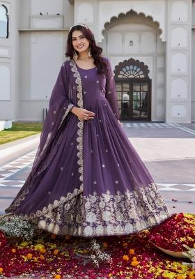 Purple Zari Work faux georgette salwar suit