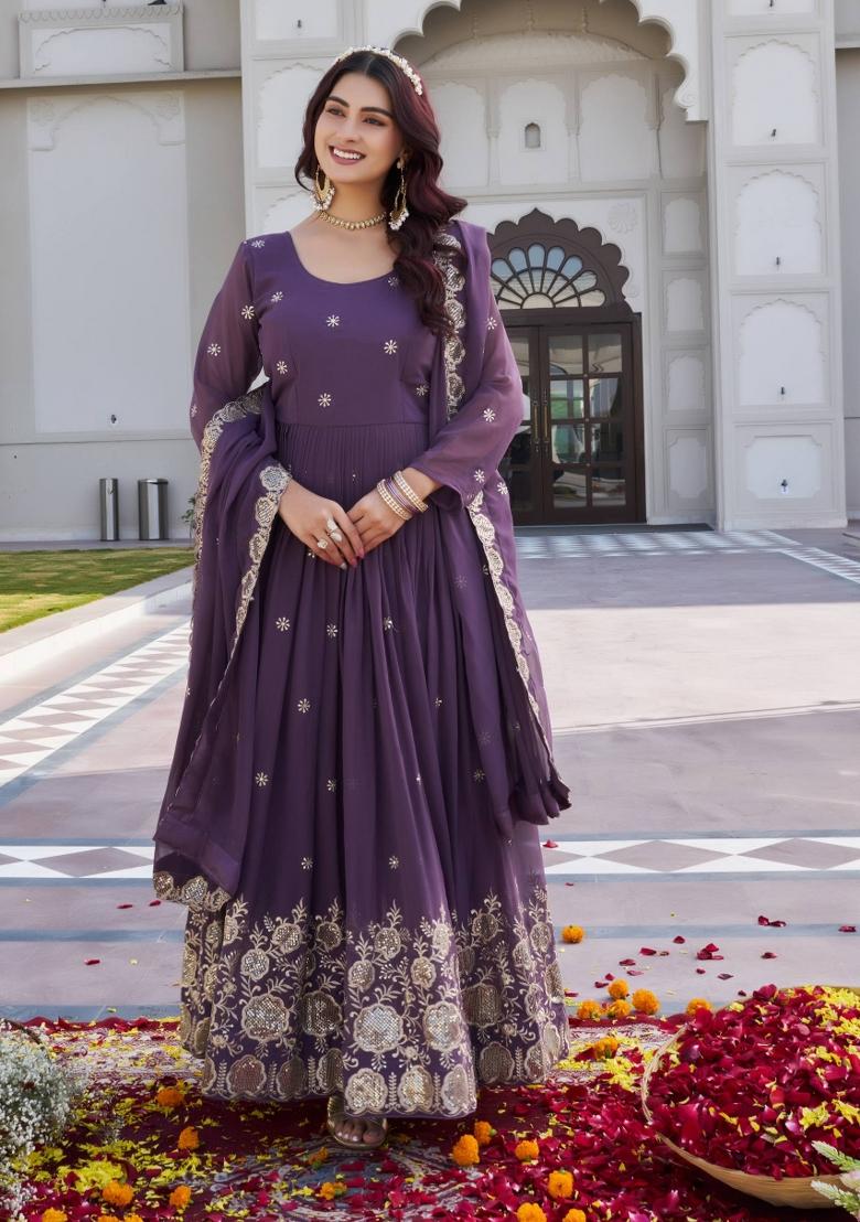 Purple Zari Work faux georgette salwar suit - Indya