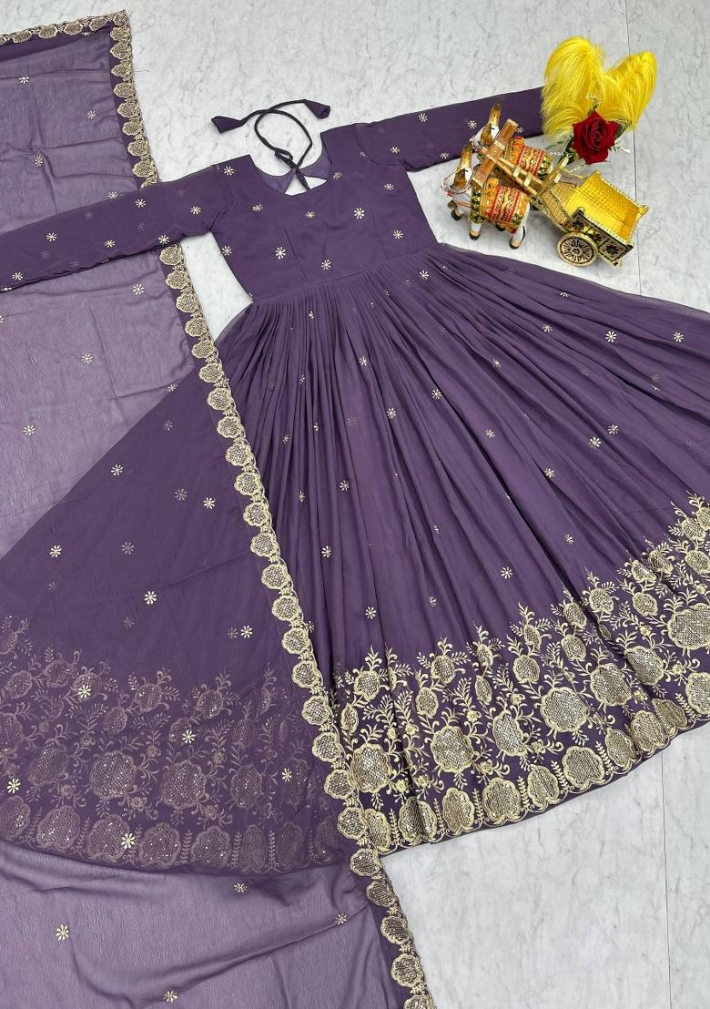 Purple Zari Work faux georgette salwar suit - Indya