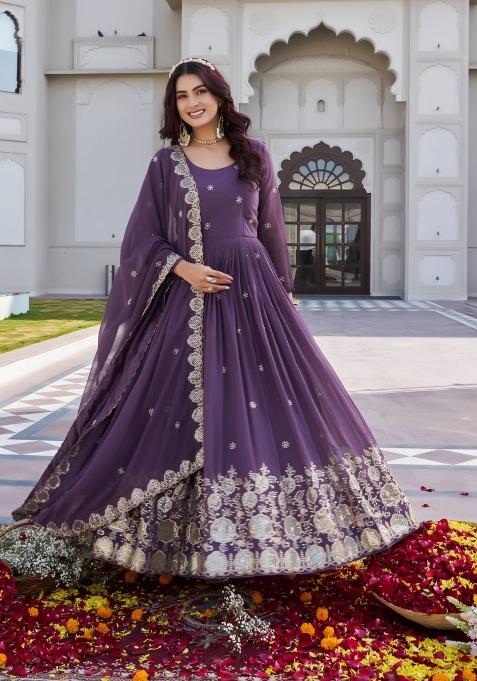Purple Zari Work faux georgette salwar suit