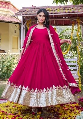 Pink Zari Work faux georgette salwar suit
