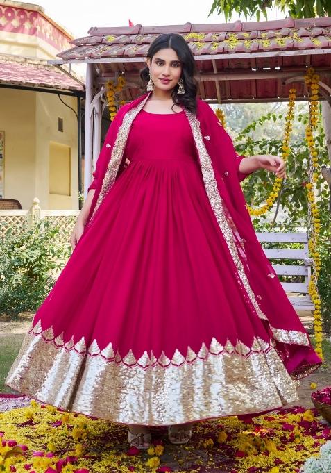 Pink Zari Work faux georgette salwar suit
