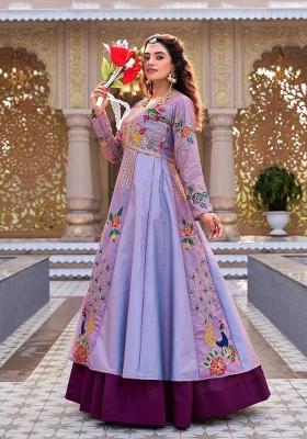 lavender Zari Work Silk Blend salwar suit