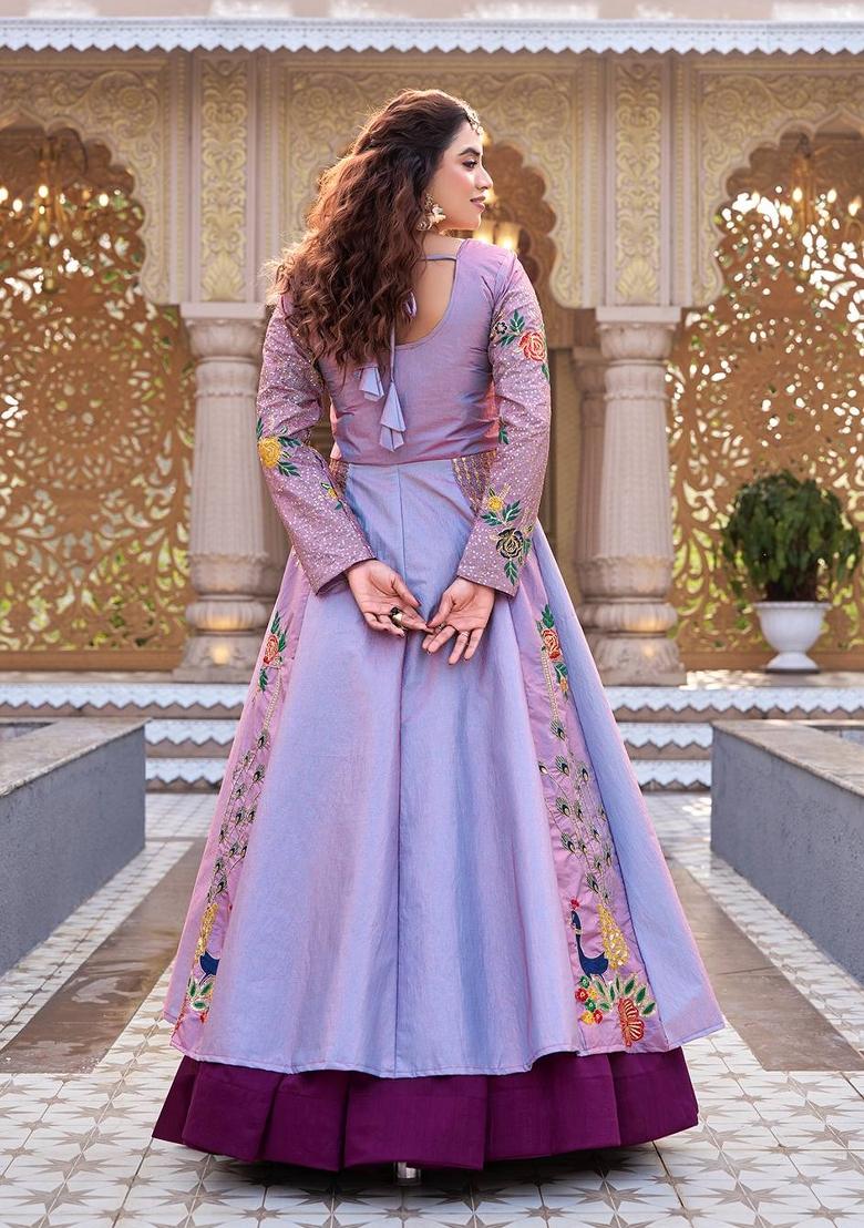 lavender Zari Work Silk Blend salwar suit - Indya