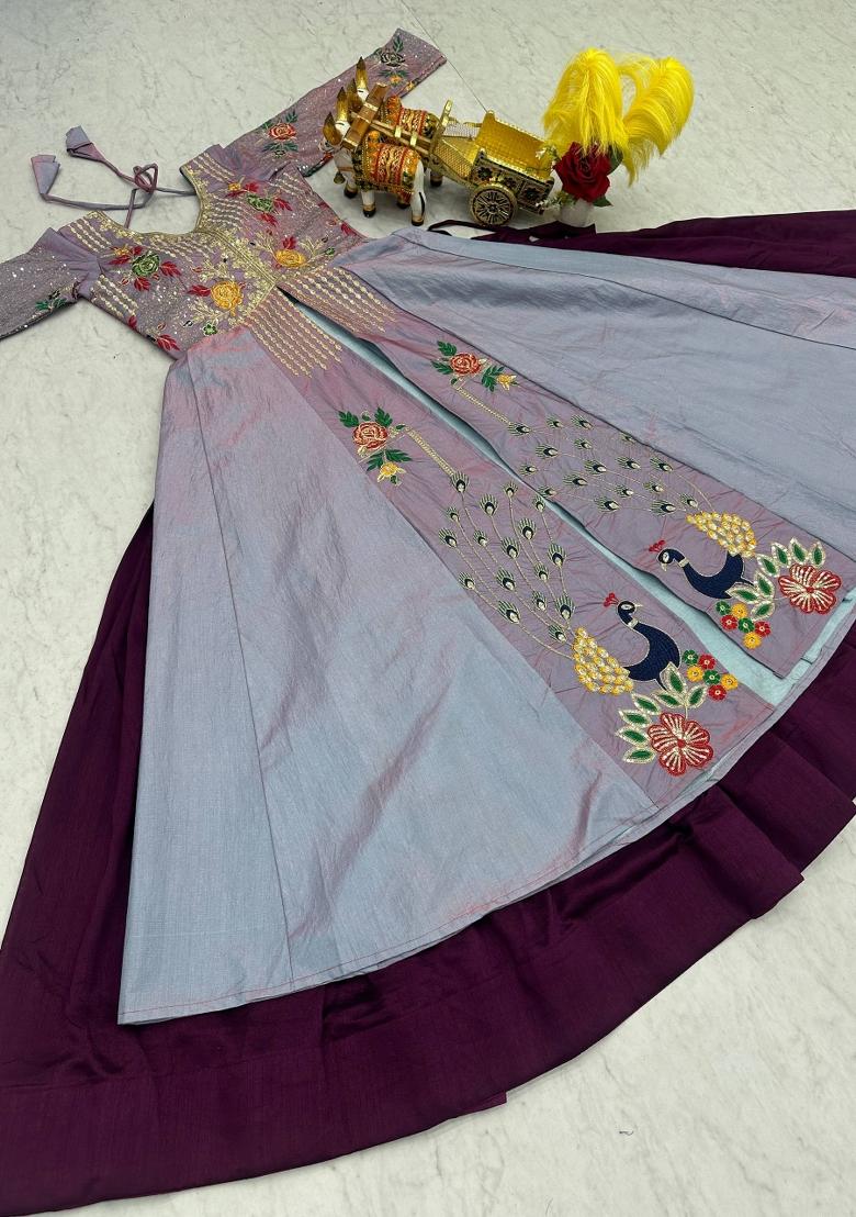 lavender Zari Work Silk Blend salwar suit - Indya