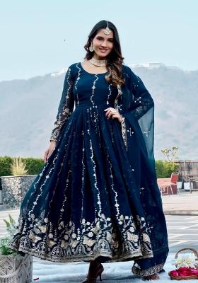 Teal Zari Work faux georgette salwar suit