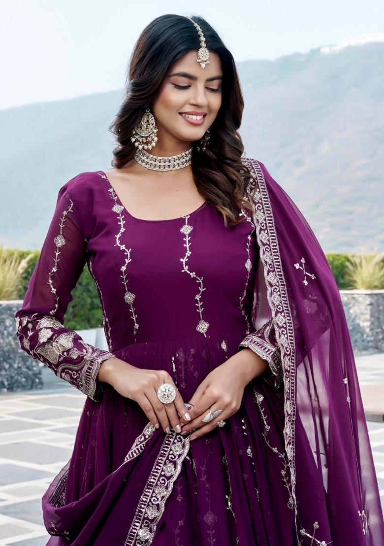 Purple Zari Work faux georgette salwar suit - Indya