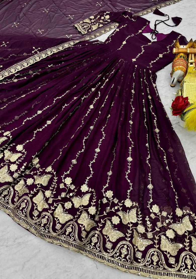Purple Zari Work faux georgette salwar suit - Indya