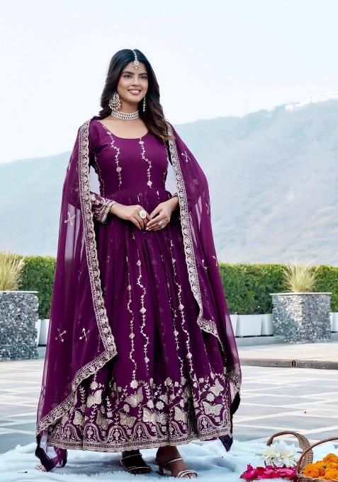 Purple Zari Work faux georgette salwar suit