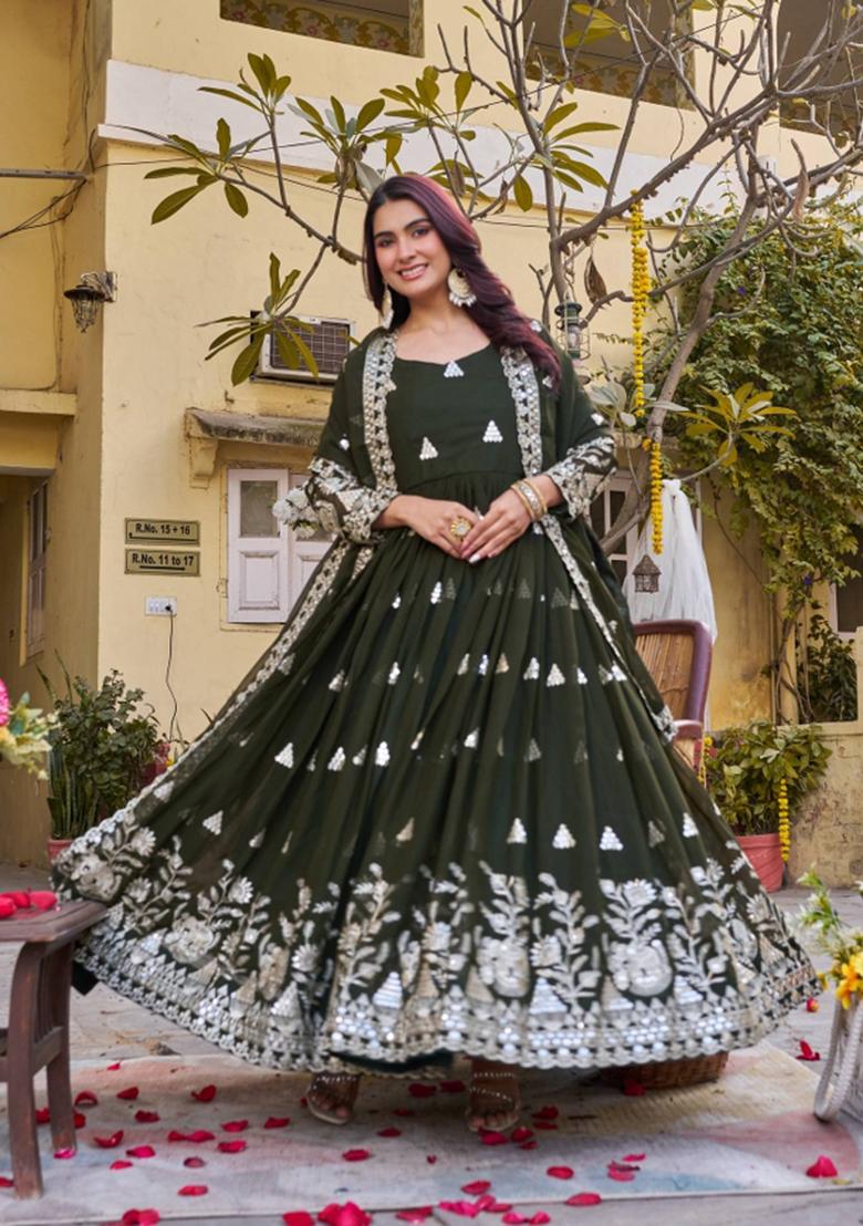 Mehendi Zari Work faux georgette salwar suit - Indya