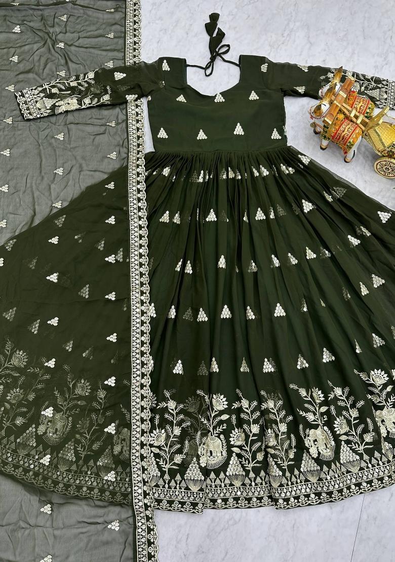 Mehendi Zari Work faux georgette salwar suit - Indya