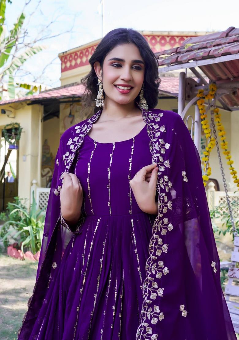 Purple Zari Work faux georgette salwar suit - Indya