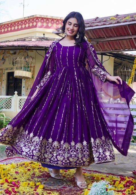 Purple Zari Work faux georgette salwar suit