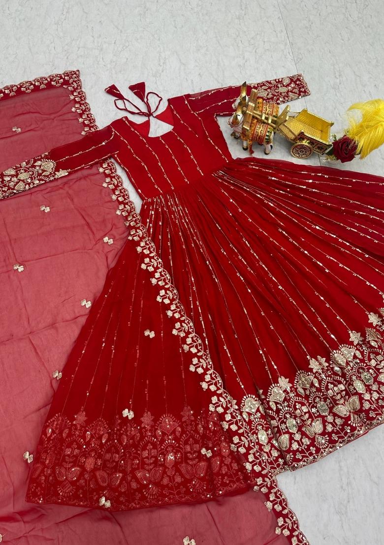 Pink Zari Work faux georgette salwar suit - Indya