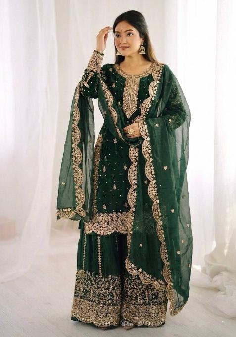Green Zari Work Silk salwar suit