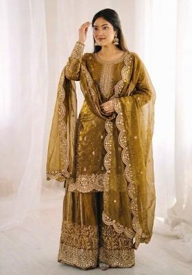 gold sequin backless mini dress Buy Embellished Gold Lehenga Bridal Gown for Wedding Wear MEDIUM main image 0
