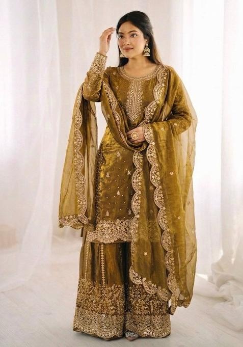 Gold Zari Work Silk salwar suit