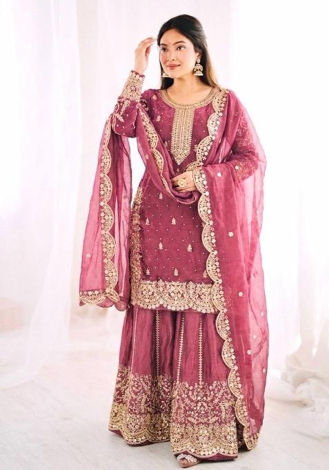 Pink Zari Work Silk salwar suit