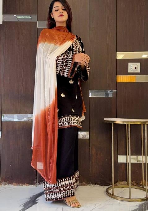 Black Zari Work Cotton salwar suit