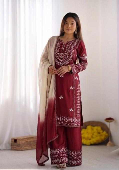 Maroon Zari Work Cotton salwar suit