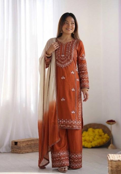 Orange Zari Work Cotton salwar suit