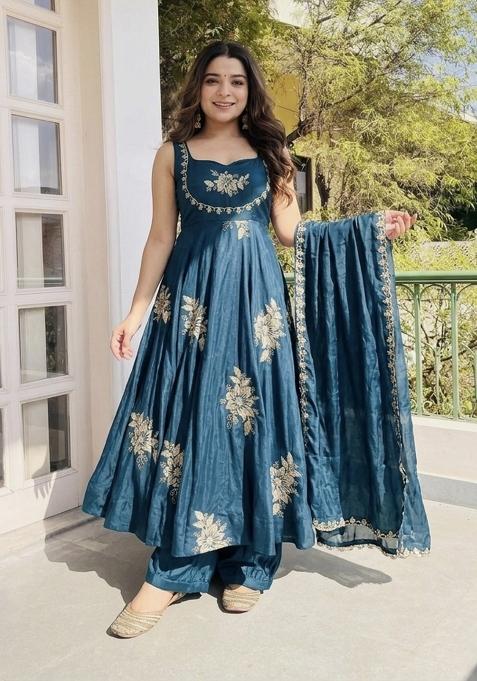 Blue Zari Work Silk salwar suit