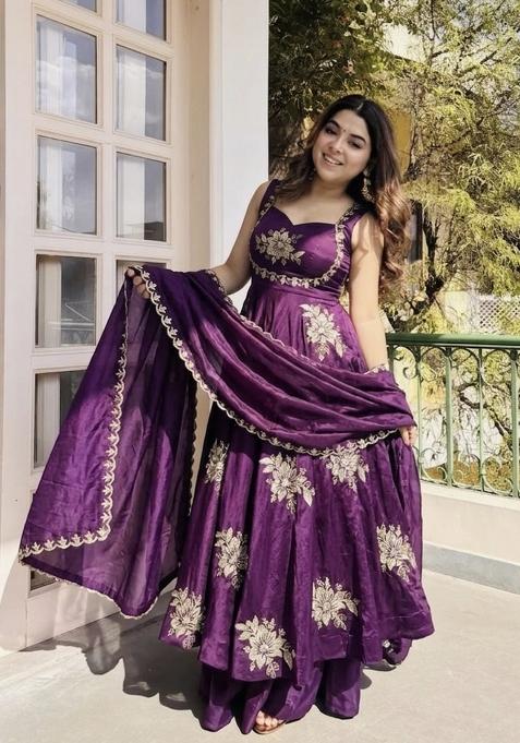 Purple Zari Work Silk salwar suit