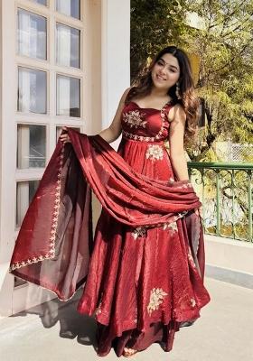 Maroon Zari Work Silk salwar suit
