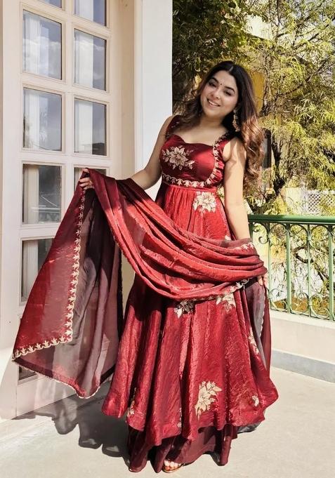 Maroon Zari Work Silk salwar suit