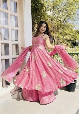 Pink Zari Work Silk salwar suit
