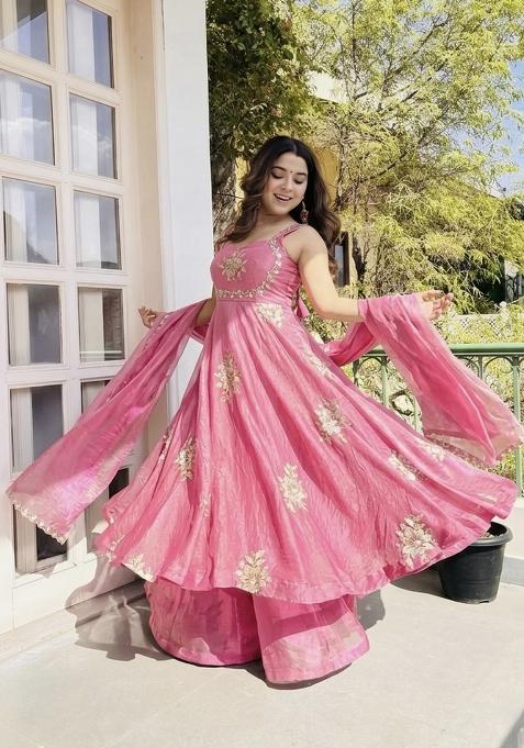 Pink Zari Work Silk salwar suit