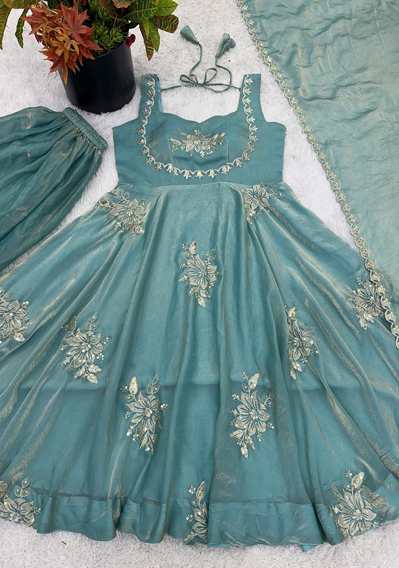 sky blue Zari Work Silk Blend salwar suit - Indya