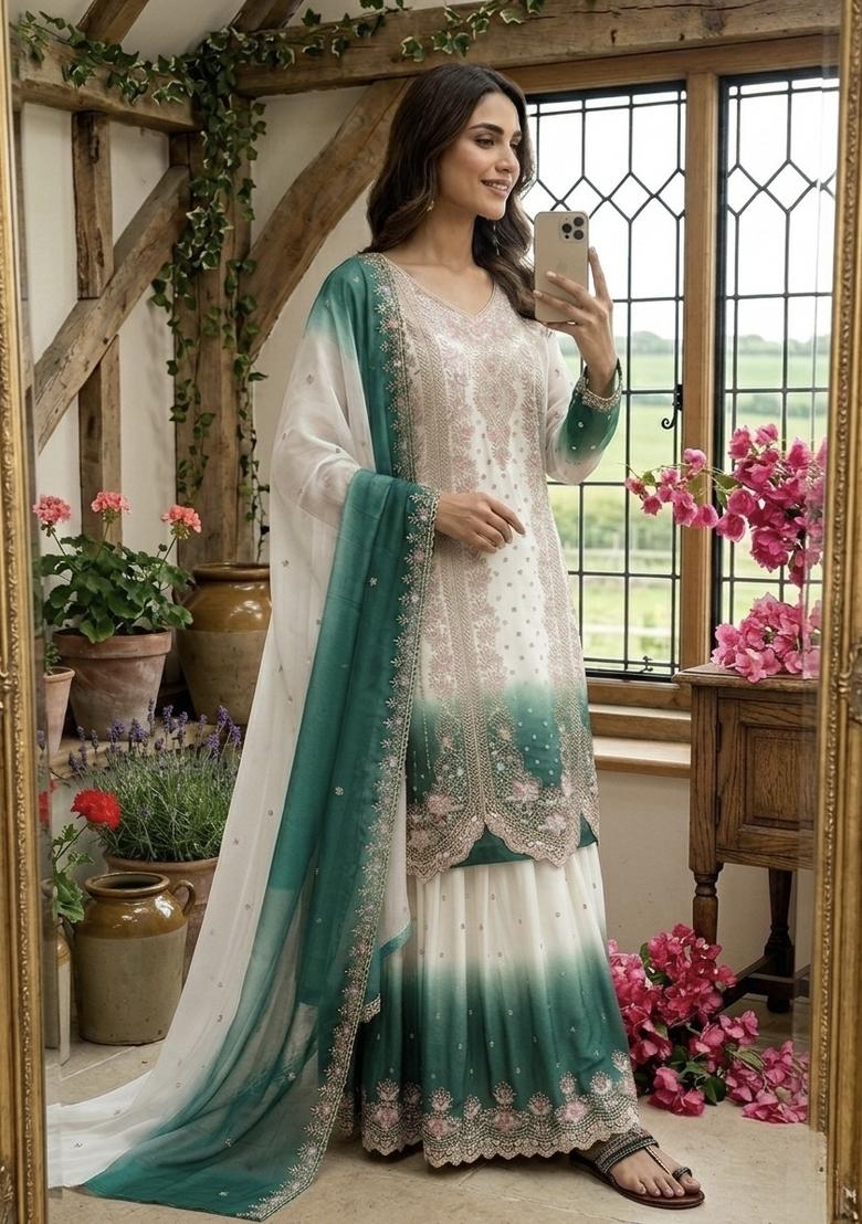 Green Zari Work georgette salwar suit - Indya