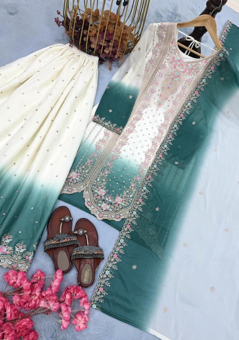 Green Zari Work georgette salwar suit - Indya