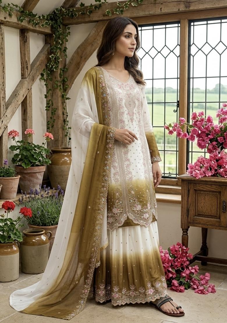 Mehendi Zari Work georgette salwar suit - Indya