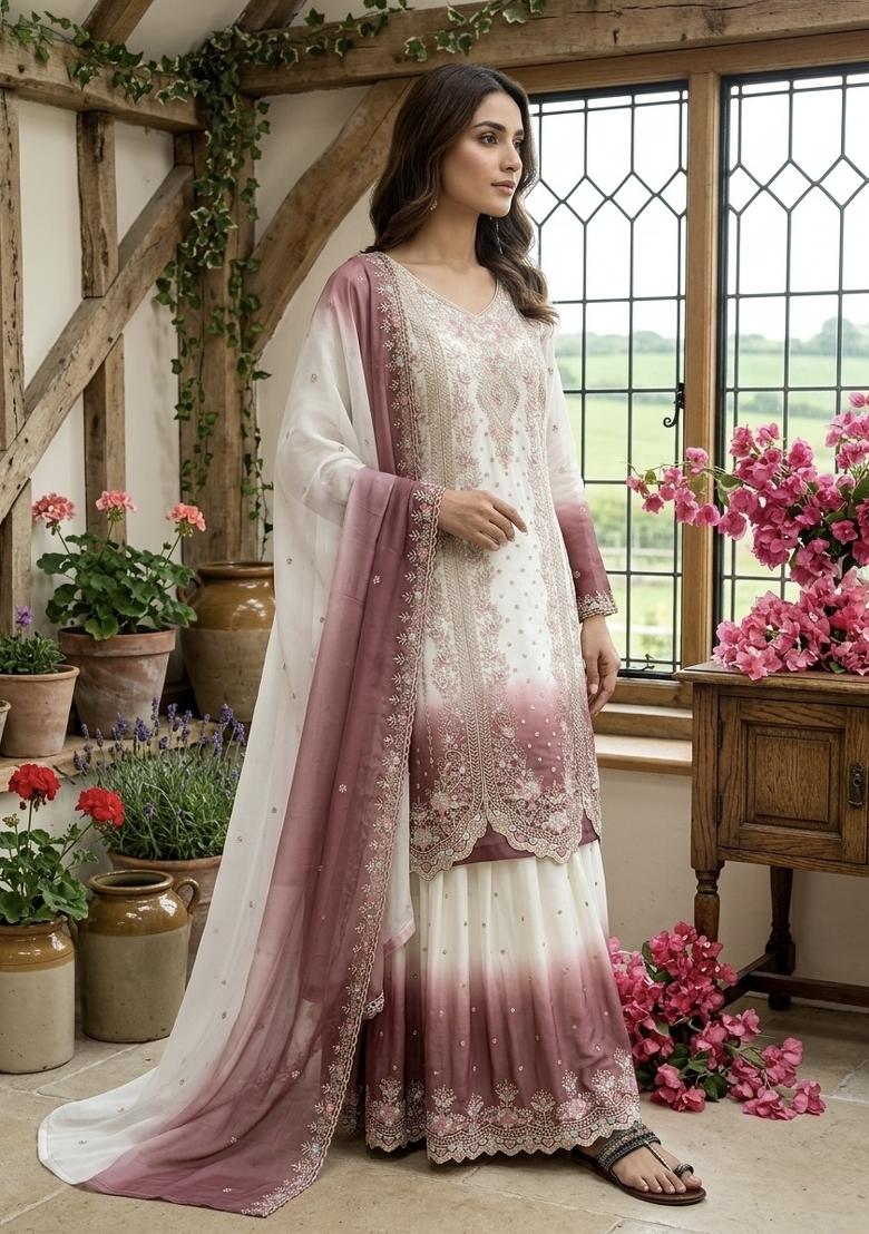Pink Zari Work georgette salwar suit - Indya